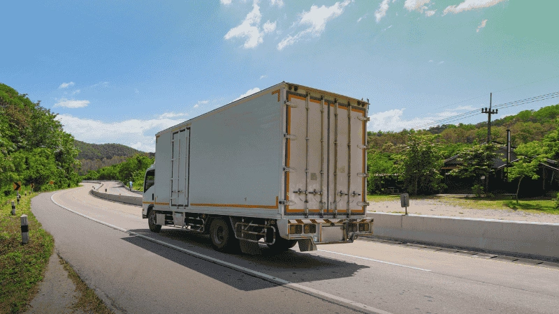 A cargo truck secured with security seals